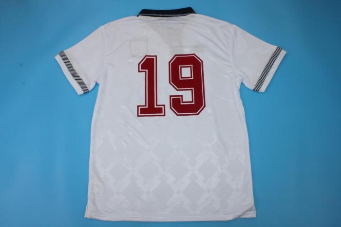 with Front Lettering Retro Jersey 1990 England 19 Home White Soccer Jersey Vintage Football Shirt