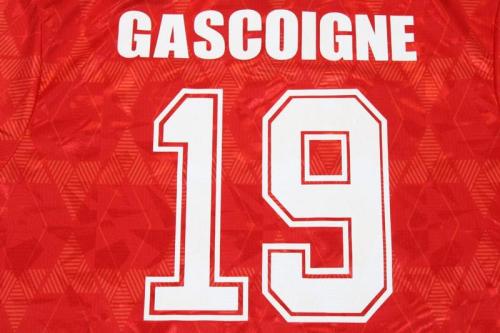 Retro Jersey 1990 England GASCOIGNE 19 Away Red Soocer Jersey Vintage Football Shirt