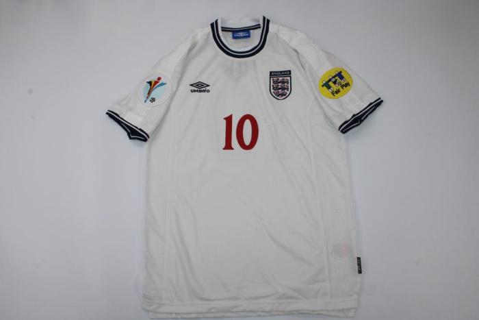 with Patch Retro Jersey 2000 England Home Soccer Jersey Vintage Football Shirt