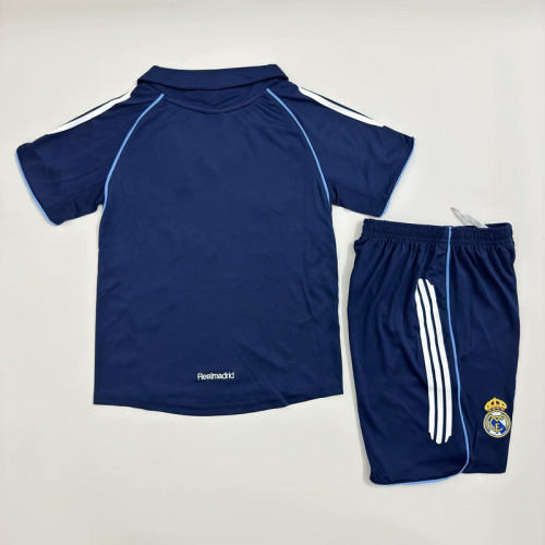 Retro Youth Uniform Kids Kit 2005-2006 Real Madrid Away Dark Blue Soccer Jersey Shorts Vintage Child Football Set