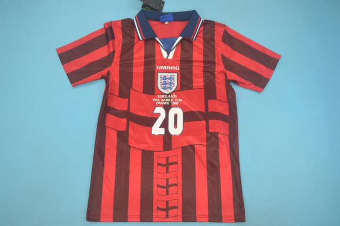 with Front Lettering Retro Jersey 1998 England Away Red Vintage Soccer Jersey