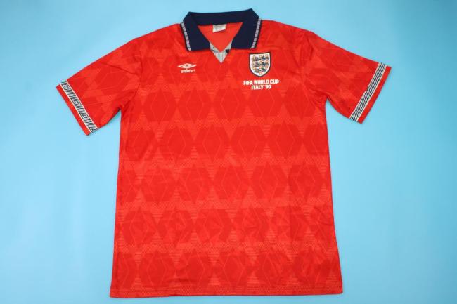 With Front Lettering Retro Jersey 1990 England Away Red Soocer Jersey Vintage Football Shirt