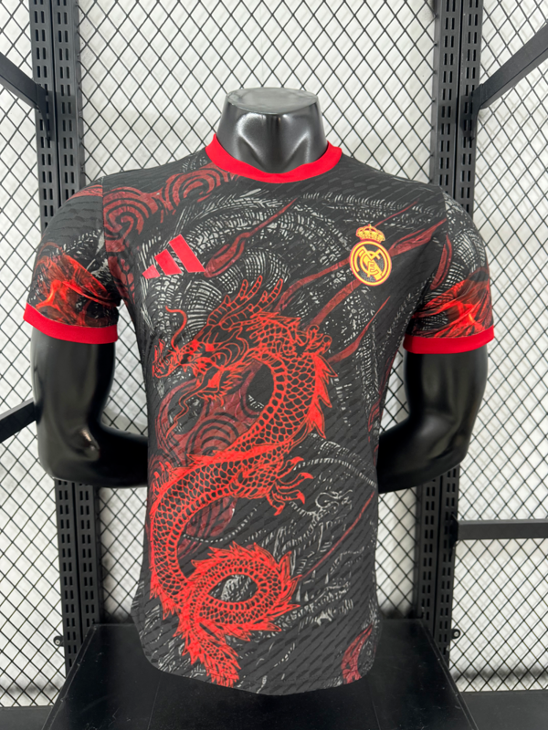 Player Version 2025-2026 Real Madrid Black/Red Dragon Soccer Jersey Real Football Shirt