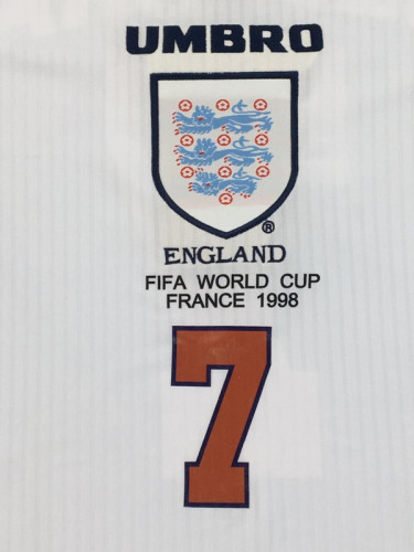 with Front Lettering Retro Jersey England 1998 Home White Soccer Jersey Vintage Football Shirt