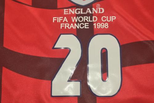 with Front Lettering Retro Jersey England 1998 Away Red Vintage Soccer Jersey