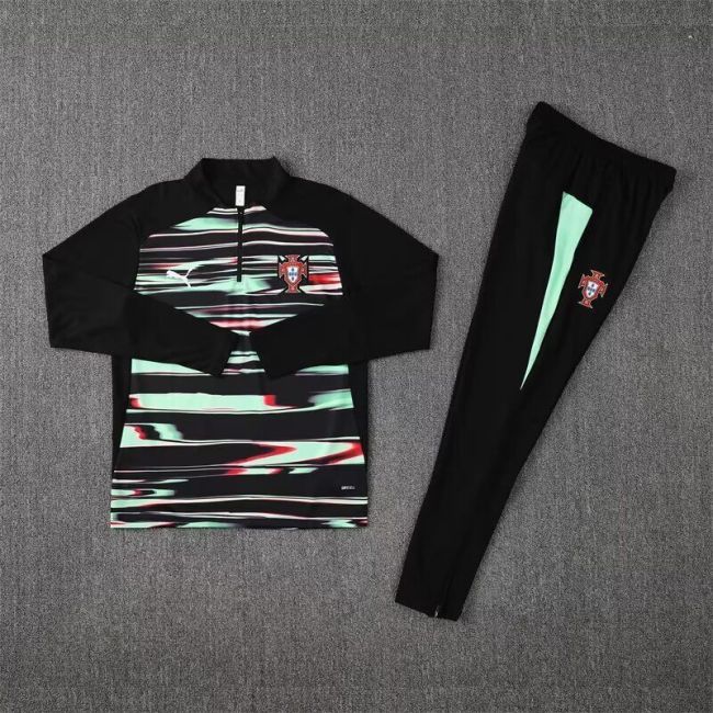 2025 Portugal Black/Green Soccer Training Sweater and Pants Football Kit