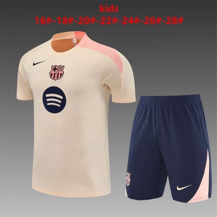 Youth Uniform Kids Kit 2025-2026 Barcelona Light Yellow Soccer Training Jersey Shorts Child Football Set