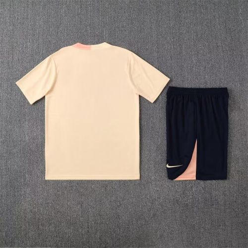 Adult Uniform 2025-2026 Barcelona Light Yellow Soccer Training Shirt and Shorts Football Set