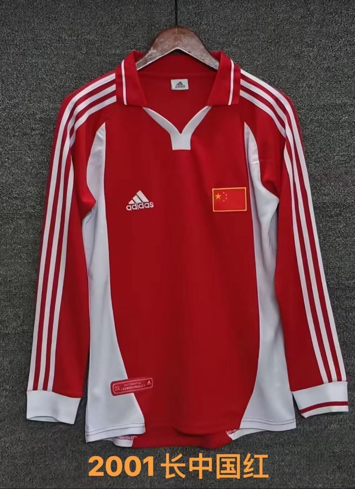 Long Sleeve Retro Jersey 2001 China Home Soccer Jersey Vintage Football Shirt