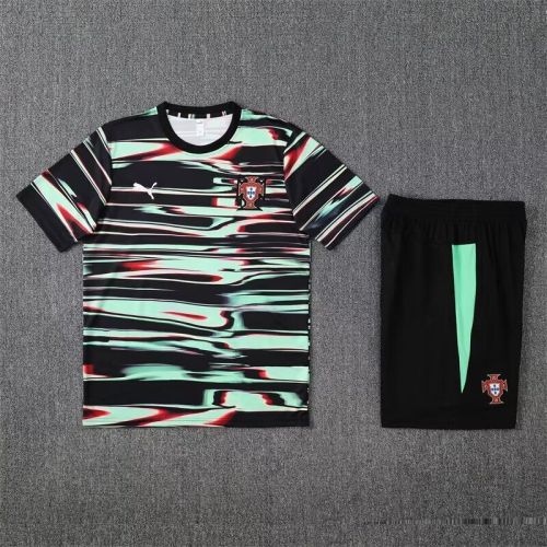 Adult Uniform 2025 Portugal Black/Green Soccer Training Shirt and Shorts Football Set