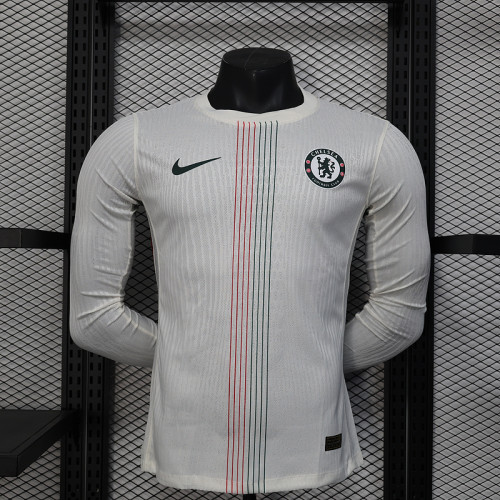 without Sponor Long Sleeve Logo Player Version 2025-2026 Chelsea Away White Soccer Jersey Football Shirt