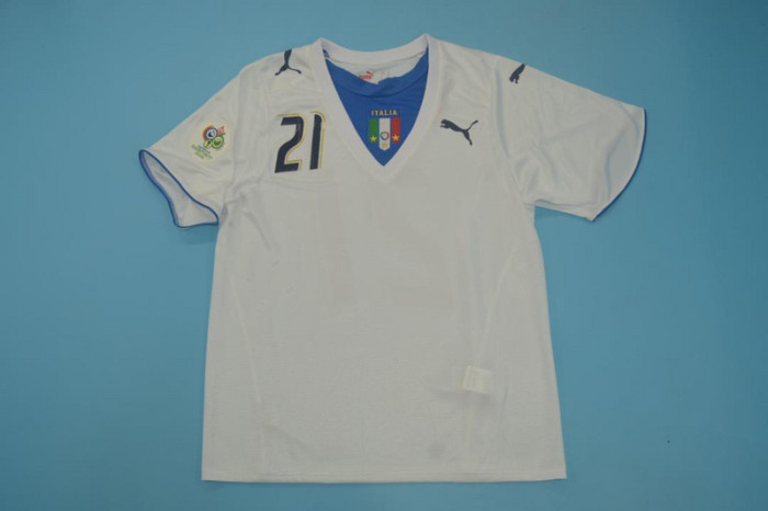 with World Cup Patch Retro Jersey 2006 Italy PIRLO 21 Away White Soccer Jersey Vintage Football Shirt