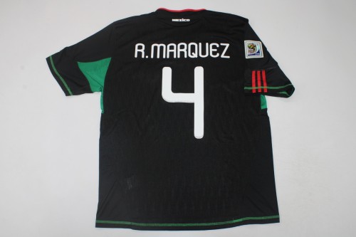 with World Cup Patch Retro Jersey 2010 Mexico R.MARQUEZ 4 Away Black Vintage Soccer Jersey