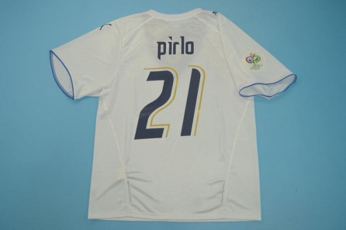 with World Cup Patch Retro Jersey 2006 Italy PIRLO 21 Away White Soccer Jersey Vintage Football Shirt