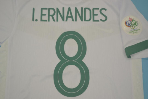 with Euro 2006 Patch Retro Jersey 2006 Mexico I.ERNANDES 8 Away White Soccer Jersey Vintage Football Shirt