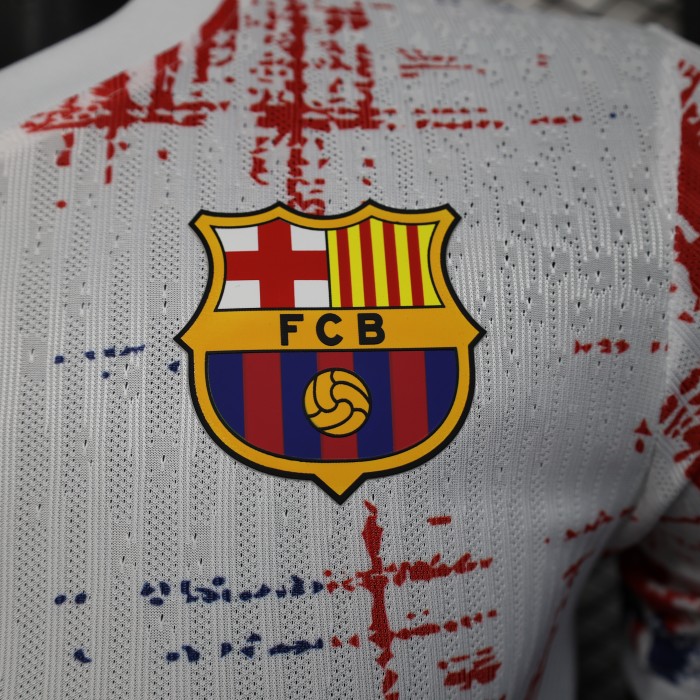 Barca Camisetas de Futbol Player Version 2025-2026 Barcelona White/Blue/Red Special Edition Soccer Jersey