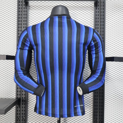 without Sponor Logo Long Sleeve Player Version 2025-2026 Inter Milan Home Soccer Jersey Football Shirt