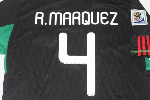 with World Cup Patch Retro Jersey 2010 Mexico R.MARQUEZ 4 Away Black Vintage Soccer Jersey