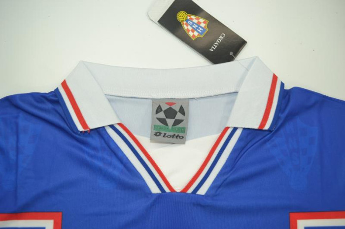with Front Lettering Retro Jersey 1998 Croatia Away Soccer Jersey Blue Vintage Football Shirt