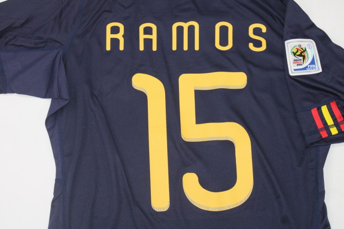 with World Cup Patch Retro Jersey Spain 2010 RAMOS 15 Away Dark Blue Soccer Jersey