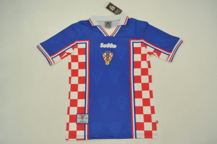 with Front Lettering Retro Jersey 1998 Croatia Away Soccer Jersey Blue Vintage Football Shirt