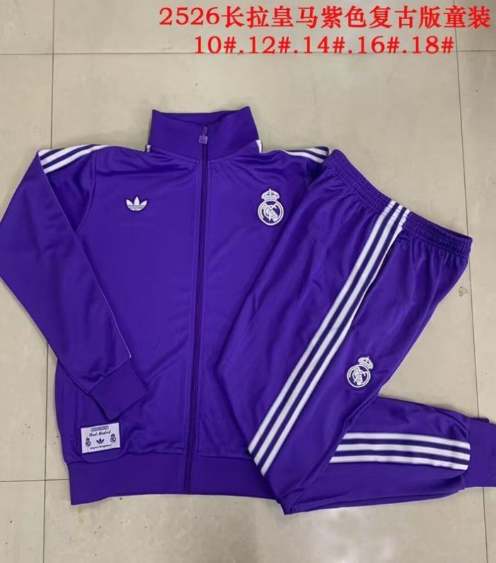 Retro Model Youth 2025-2026 Real Madrid Purple Soccer Training Jacket Football Jacket and Pants