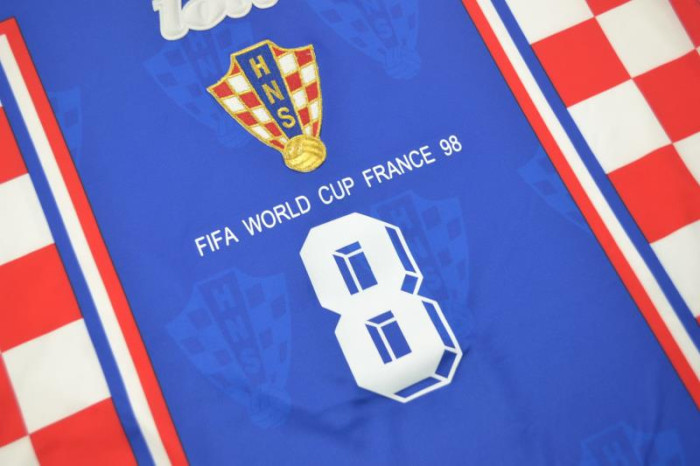 with Front Lettering Retro Jersey 1998 Croatia PROSINECKI 8 Away Blue Vintage Soccer Jersey