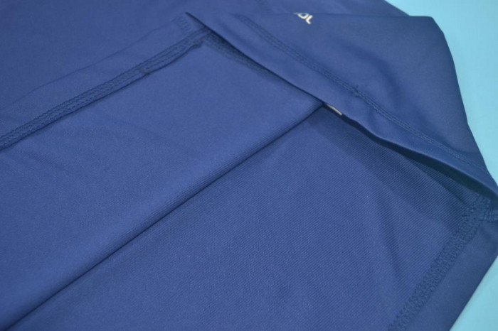 with Front Lettering+World Cup Patch Long Sleeve Retro Jersey 2010 Spain Away Blue Soccer Jersey