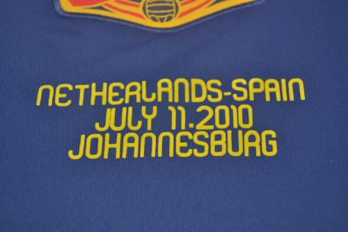 with Front Lettering+World Cup Patch Long Sleeve Retro Jersey 2010 Spain Away Blue Soccer Jersey