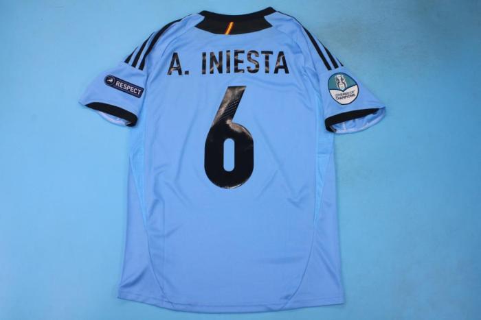 with Front Lettering+Euro Patch Retro Jersey Spain Euro 2012 Away Blue Soccer Jersey Vintage Camiseta de España Football Shirt