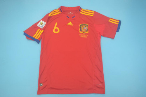 with Front Lettering+World Cup Patch Retro Jersey Spain 2010 Home Soccer Jersey Vintage Football Shirt