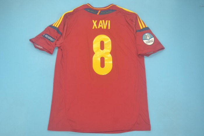with Euro Patch Retro Jersey 2012 Spain XAVI 8 Home Soccer Jersey Vintage Camiseta de España Football Shirt
