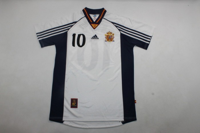 Retro Jersey 1998 Spain RAUL 10 Away White Soccer Jersey Camiseta de España