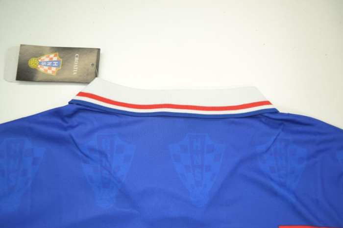 with Front Lettering Retro Jersey 1998 Croatia Away Soccer Jersey Blue Vintage Football Shirt