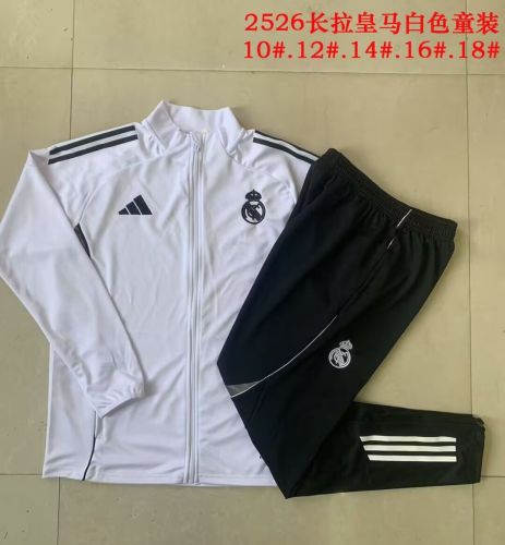 Youth 2025-2026 Real Madrid White Soccer Training Jacket Football Jacket and Pants