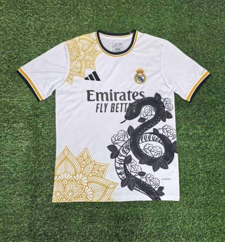 Fans Version 2025-2026 Real Madrid White/Black Dragon Soccer Training Jersey Real Football Shirt