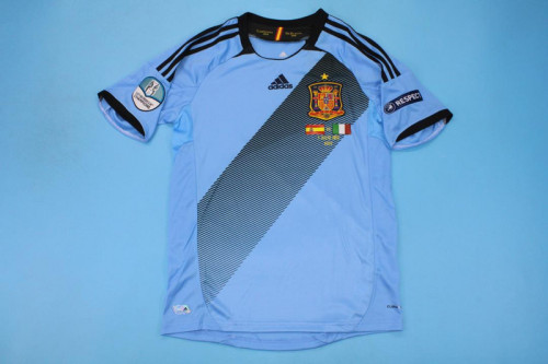 with Front Lettering+Euro Patch Retro Jersey Spain Euro 2012 Away Blue Soccer Jersey Vintage Camiseta de España Football Shirt