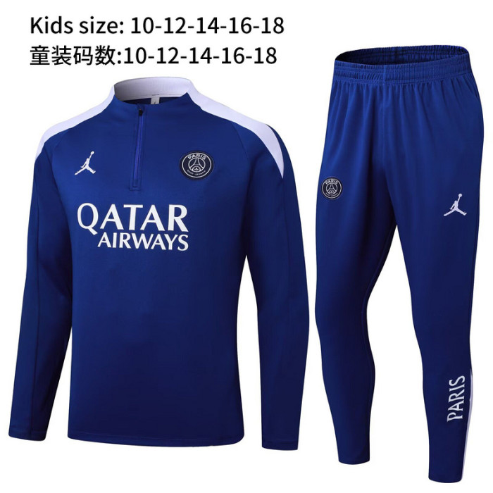 Youth 2025-2026 PSG Blue/White Soccer Training Sweater and Pants Child Football Kit