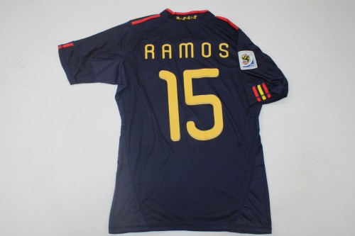 with World Cup Patch Retro Jersey Spain 2010 RAMOS 15 Away Dark Blue Soccer Jersey
