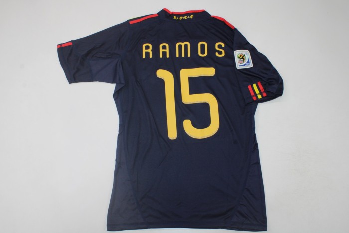 with World Cup Patch Retro Jersey Spain 2010 RAMOS 15 Away Dark Blue Soccer Jersey