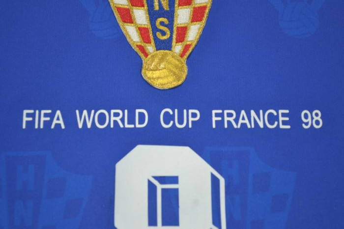 with Front Lettering Retro Jersey 1998 Croatia PROSINECKI 8 Away Blue Vintage Soccer Jersey