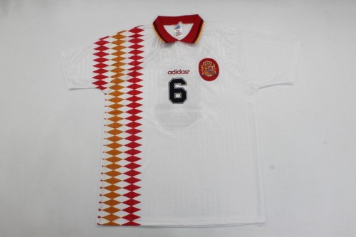 Retro Jersey 1994 Spain HIERRO 6 Away White Soccer Jersey Vintage Football Shirt
