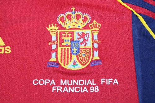 with Front Lettering Retro Jersey 1998 Spain Home Soccer Jersey Camiseta de España