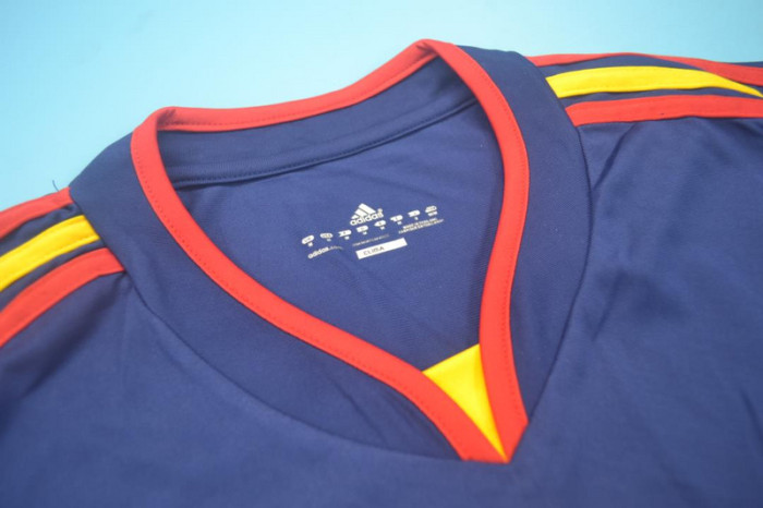 with Front Lettering+World Cup Patch Long Sleeve Retro Jersey 2010 Spain Away Blue Soccer Jersey