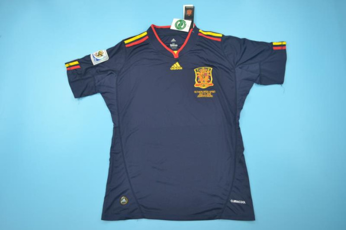 with Front Lettering+World Cup Patch Retro Jersey Spain 2010 Away Dark Blue Soccer Jersey