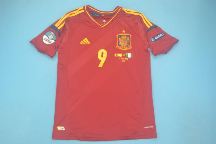 with Front Lettering+Euro Patch Retro Jersey 2012 Spain TORRES 9 Home Soccer Jersey Vintage Camiseta de España Football Shirt
