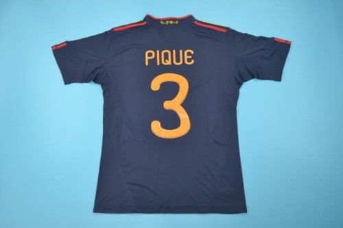 Retro Jersey Spain 2010 PIQUE 3 Away Dark Blue Soccer Jersey Vintage Football Shirt