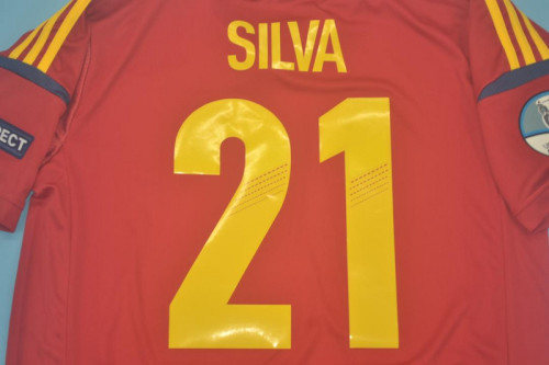 with Euro Patch Retro Jersey 2012 Spain SILVA 21 Home Soccer Jersey Vintage Camiseta de España Football Shirt