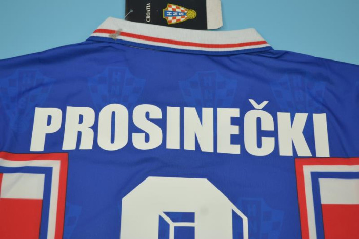 with Front Lettering Retro Jersey 1998 Croatia PROSINECKI 8 Away Blue Vintage Soccer Jersey