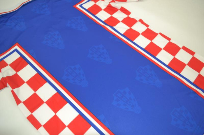 with Front Lettering Retro Jersey 1998 Croatia Away Soccer Jersey Blue Vintage Football Shirt